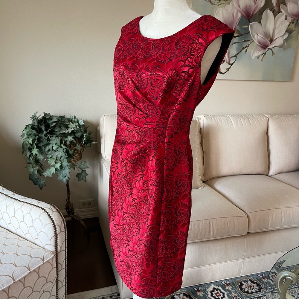 Connected Apparel Red Dress Side Ruched Holiday Party Dress - Picture 4 of 16